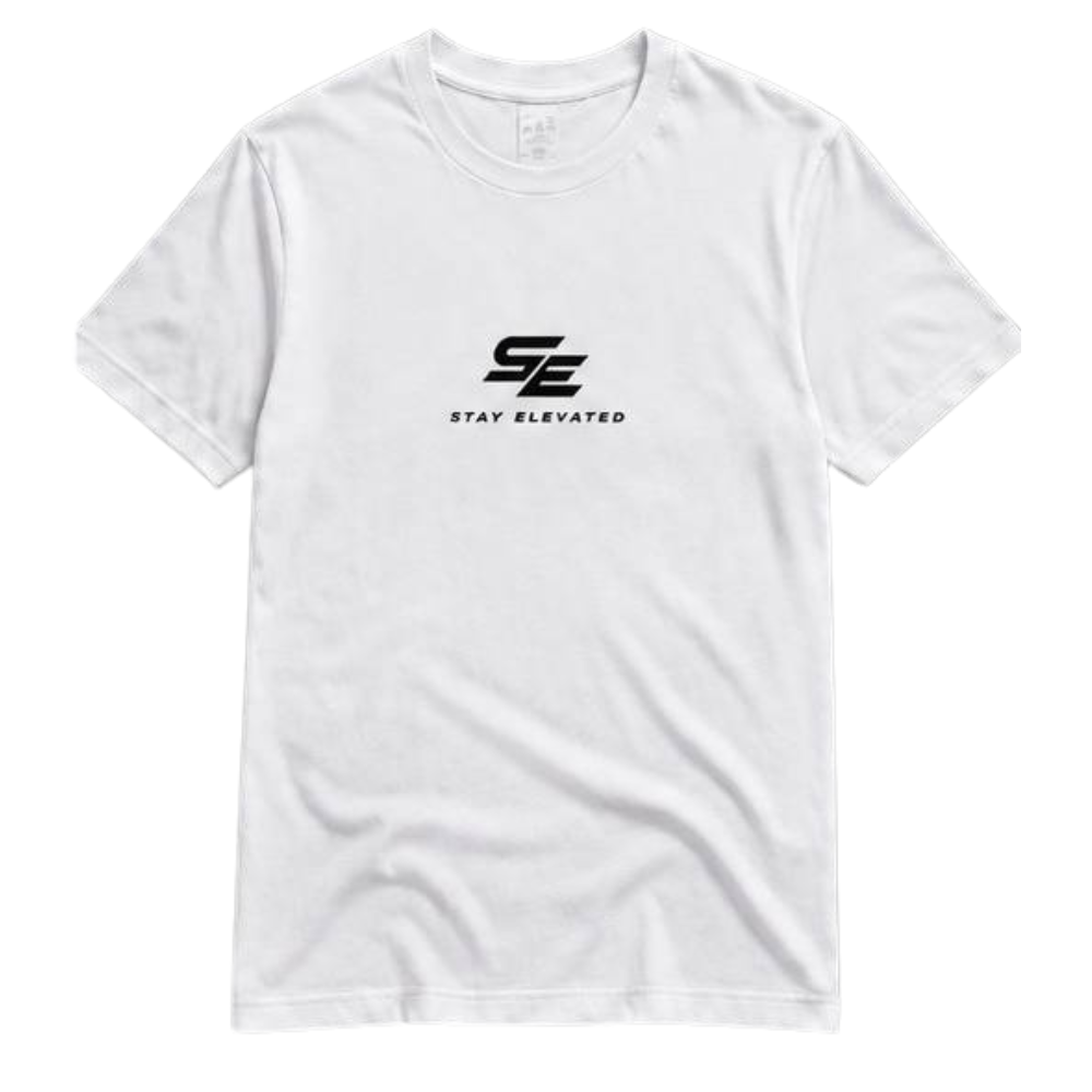 Stay Elevated Signature Logo T-Shirt – White Minimalist Premium Streetwear Tee