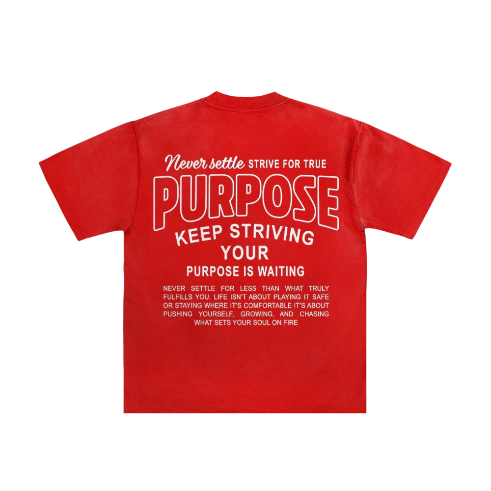 Stay Elevated "Purpose Is Waiting" Oversized Graphic T-Shirt – Red Premium Motivational Streetwear Tee